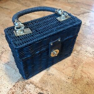 Zara Black Woven Box Handbag with Top Handle